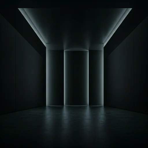 Cinematic dark architectural interior with sharp lines